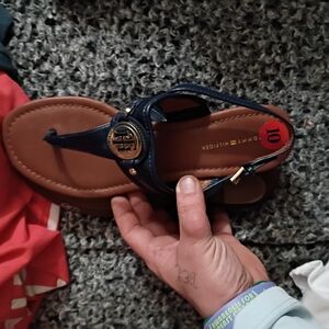 Tommy Hilfiger Black and Brown Sandals